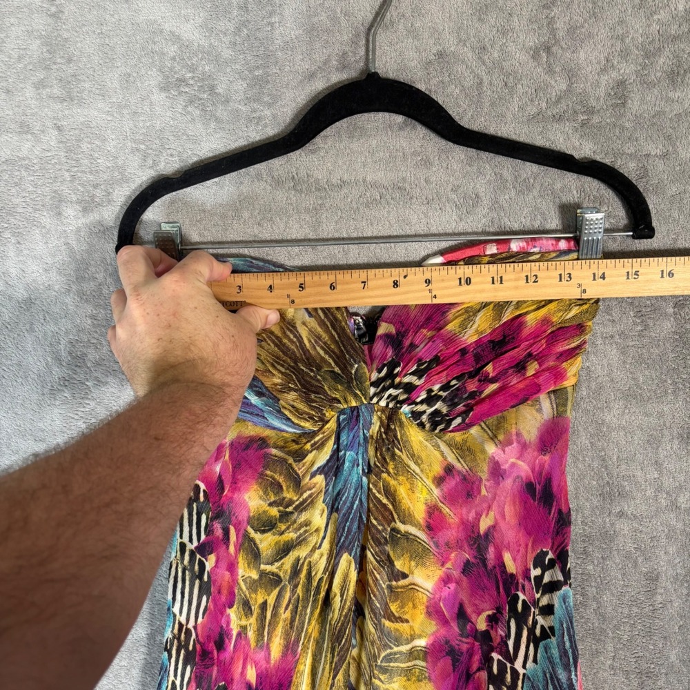 Marciano Vintage 100% Silk Strapless Maxi Dress Abstract Print Multicolor S Y2K - Picture 14 of 16
